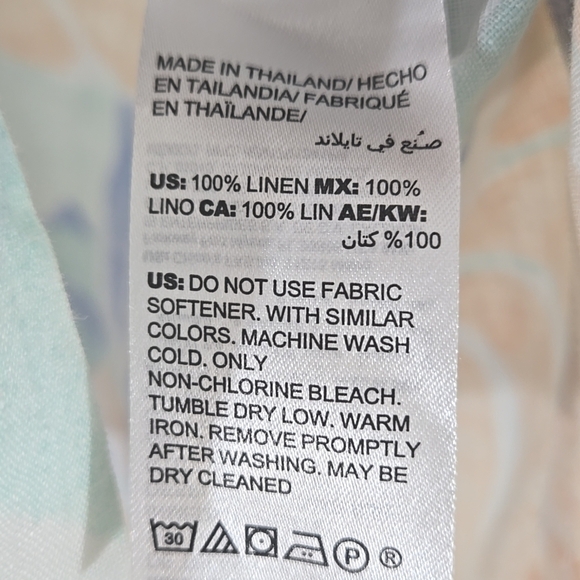 Chico's 100% Linen Leaf Print No Iron Button Up Long Tunic Top, 3 (16/18) - Picture 5 of 5